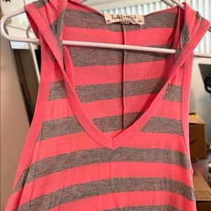 Lagaci Women's Pink and Gray Striped swim suit cover up